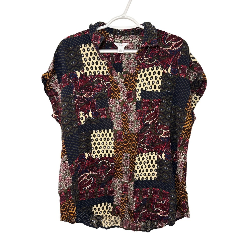 Intro Patchwork Paisley Rayon Button Up Shirt Mul… - image 1